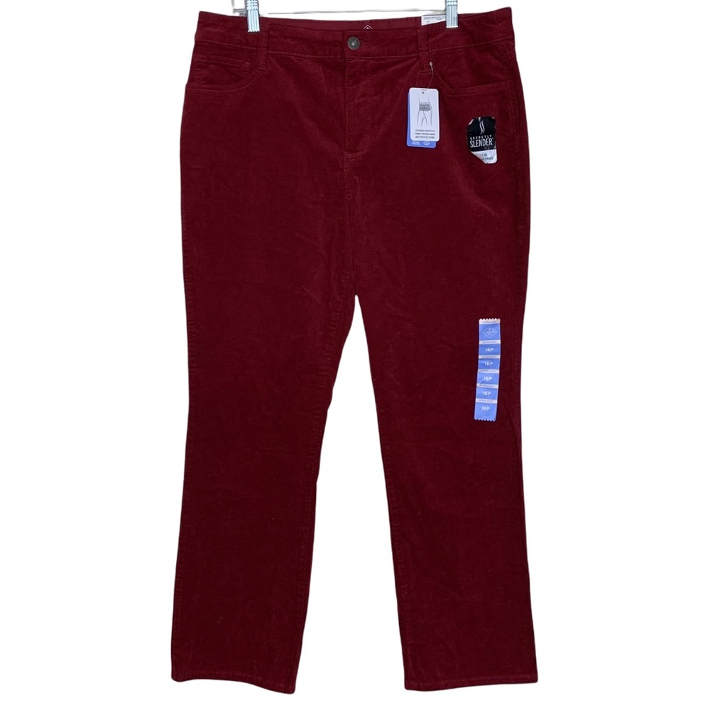 St. John’s Bay Red Corduroy Straight Leg Mid Rise Stretchy Pants 16 Petite NWT